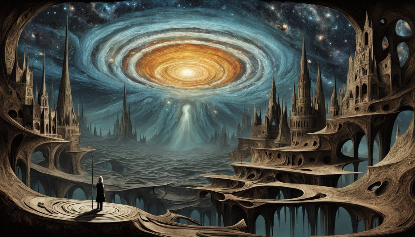 Cosmic Tapestry: Starlight and Shadows in Surreal Style