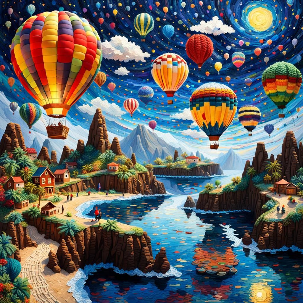 Lingo Balloon over Magical Islands in Naive Art Style