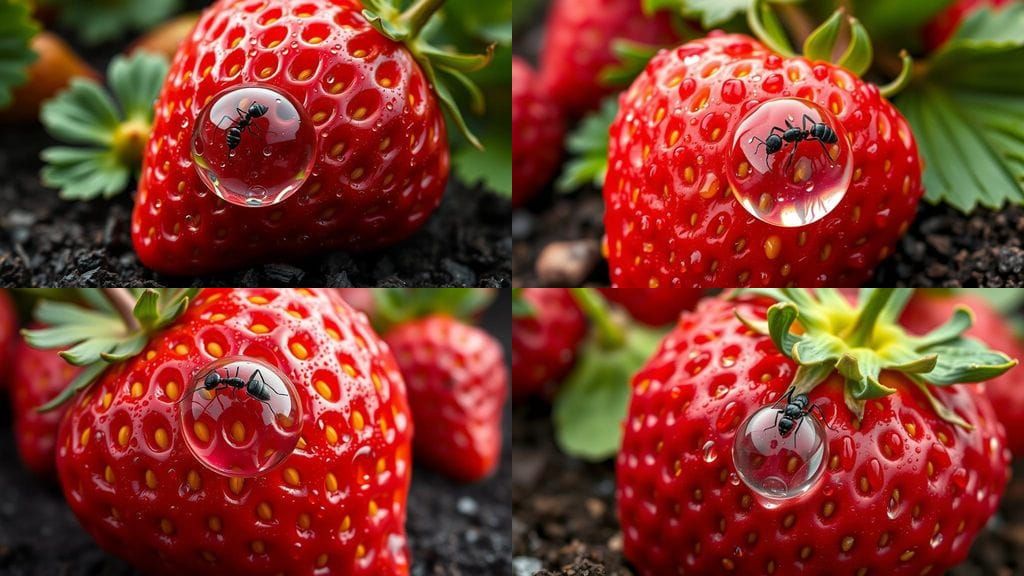 Giant Strawberry with Ant in Hyperrealistic Macro Photograph...