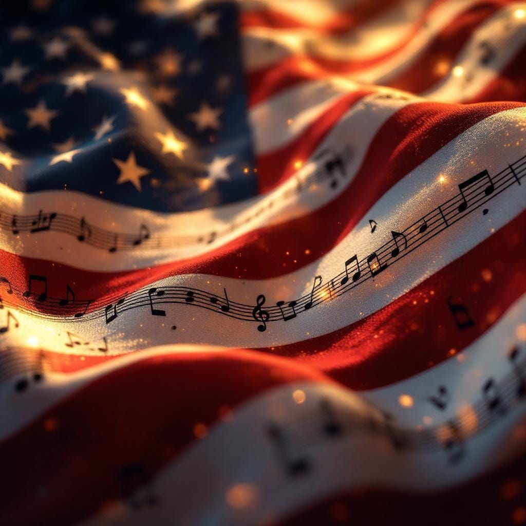 Hyperrealistic American Flag with Music Notes