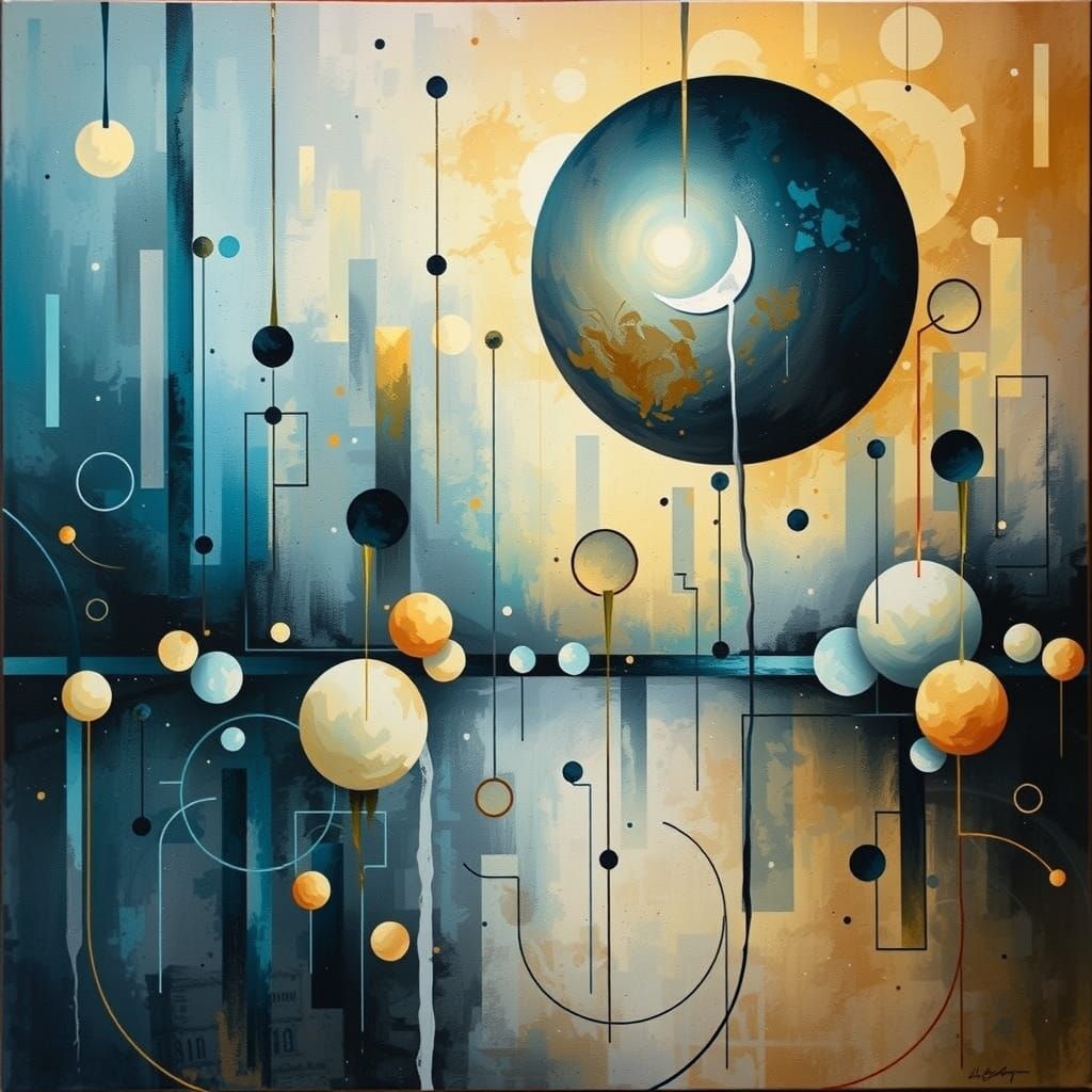 Surreal Geometric Harmony in Turquoise and Gold