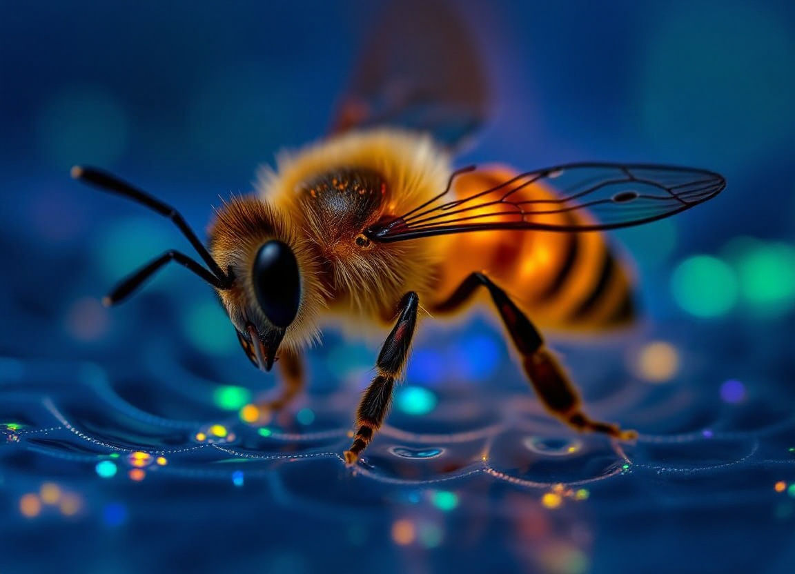 Bioluminescent Lace Honey Bee Close-Up Photograph