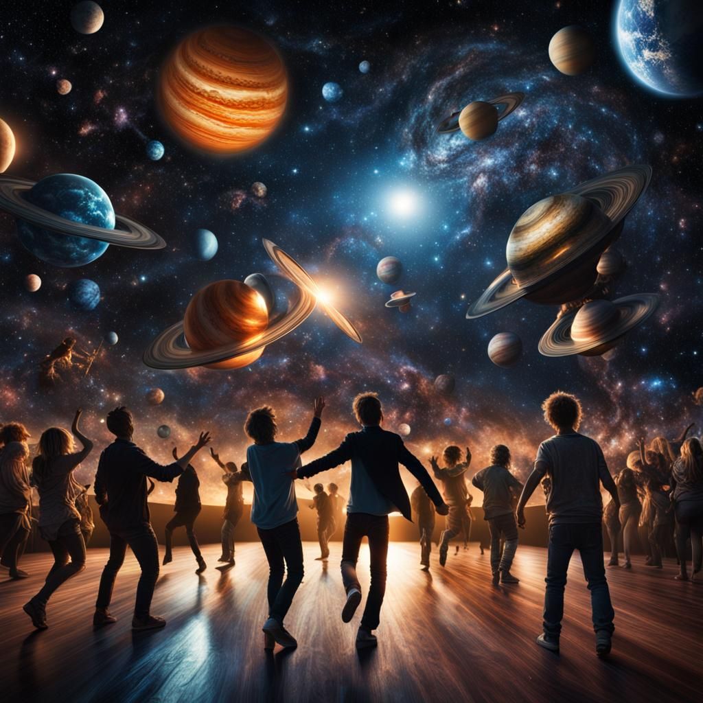 Starlit Dance Party in Hyperrealistic Detail