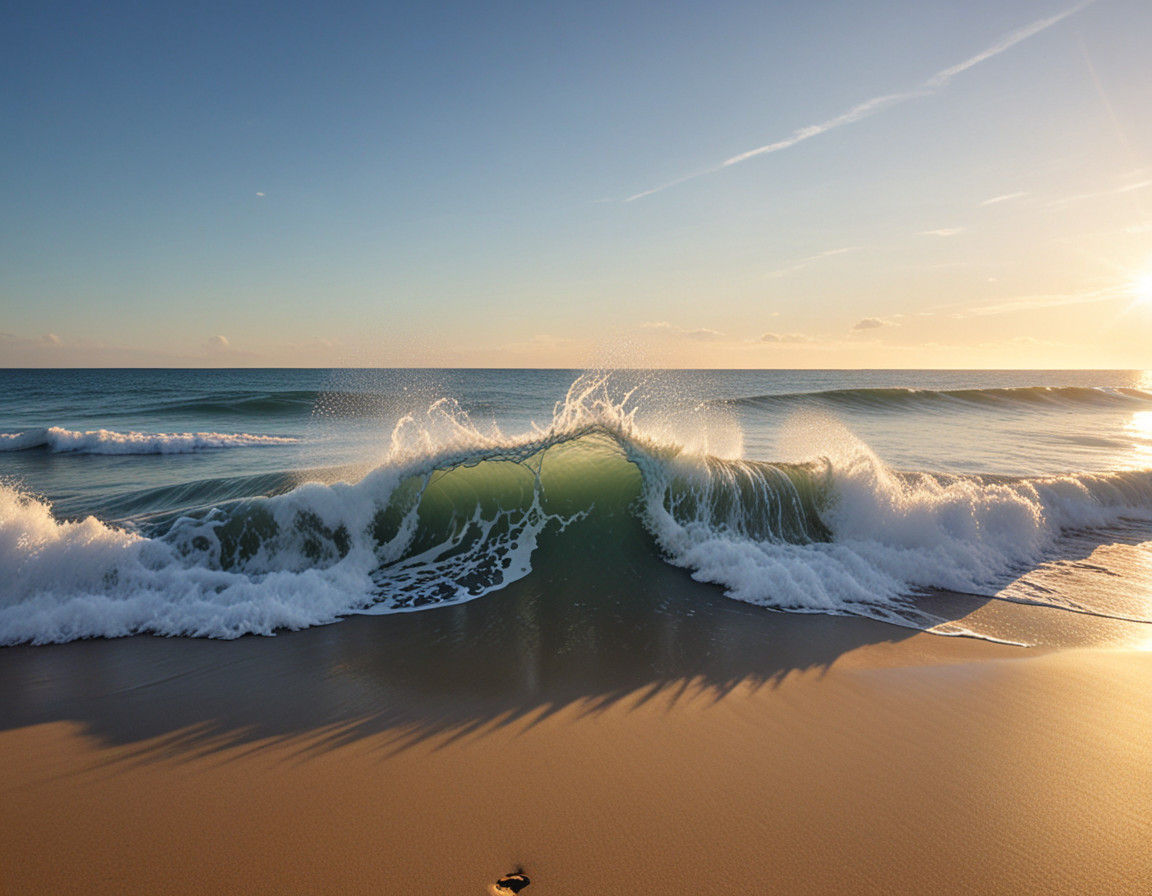 Vibrant Beach Scene with Sonic Waves in the Air