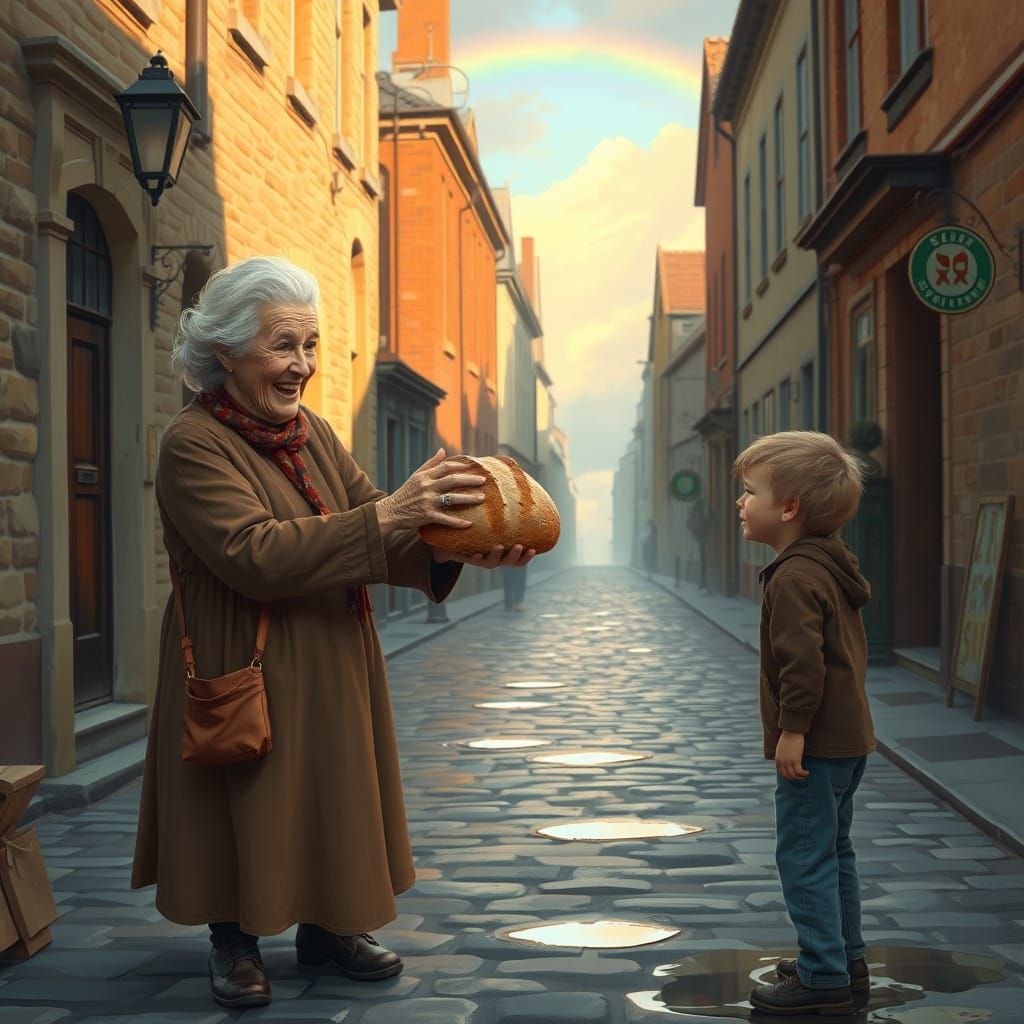 Warm Act of Kindness: Woman Gives Bread to Boy