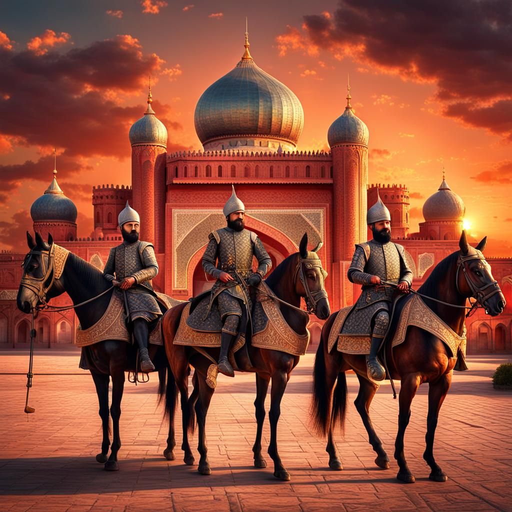 Ottoman Soldiers on Horseback at Sunset