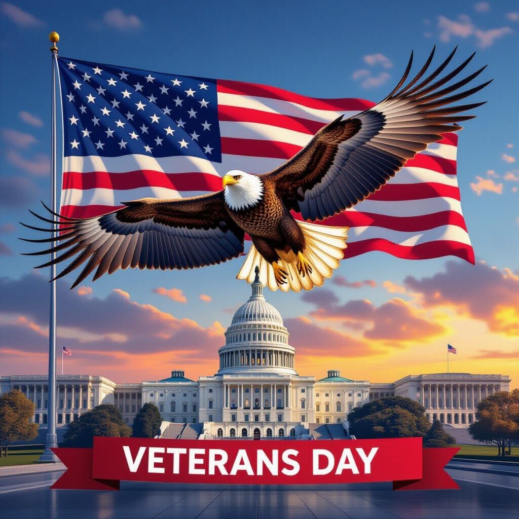 Veterans Day Celebration with Bald Eagle and American Flag