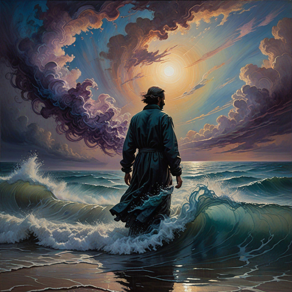 Mysterious Figure Hangs Over Turbulent Ocean in Hyperrealist...