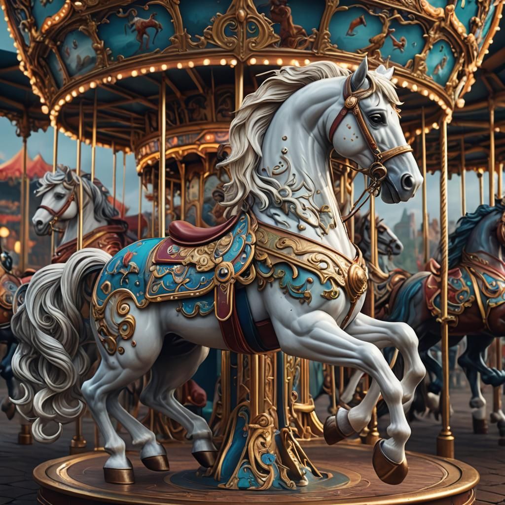 Detailed Matte Painting of a Carousel Horse