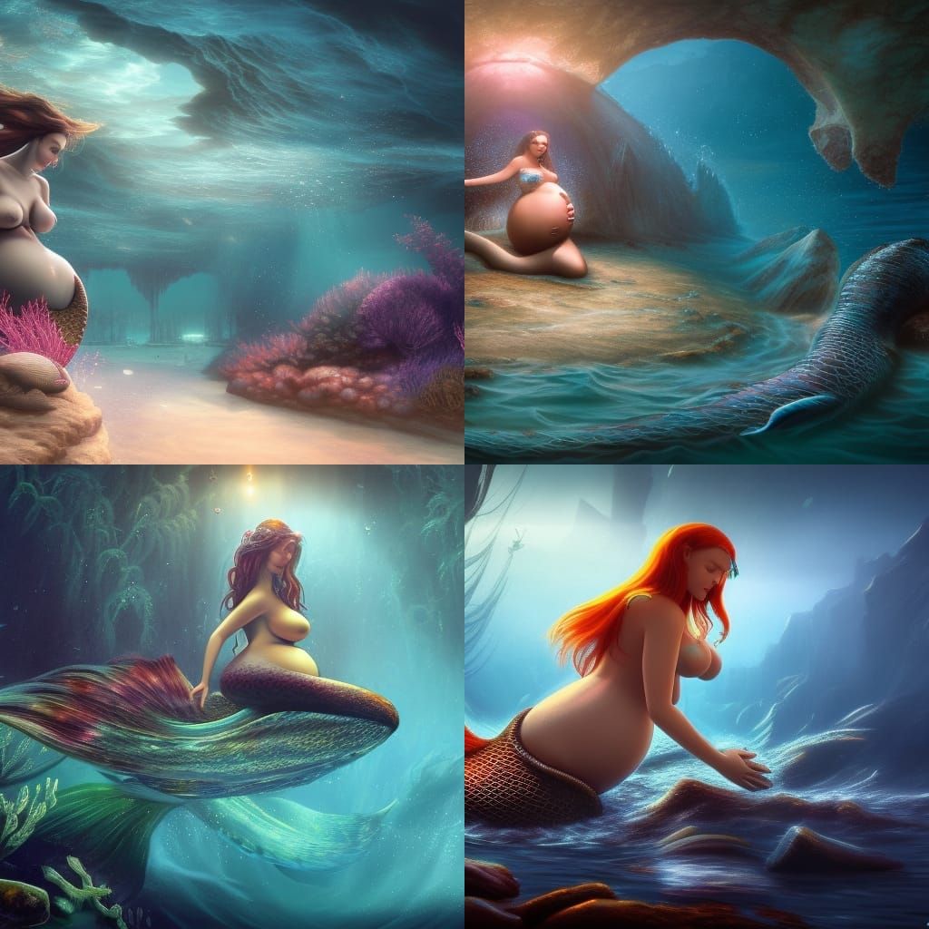 Pregnant Mermaid Giving Birth: Fantasy Concept Art