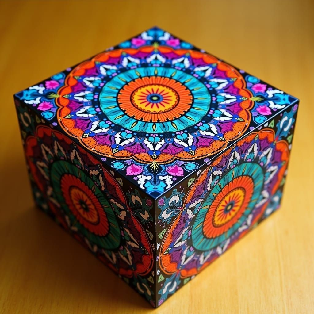 Geometric Box with Acrylic Mandala Design