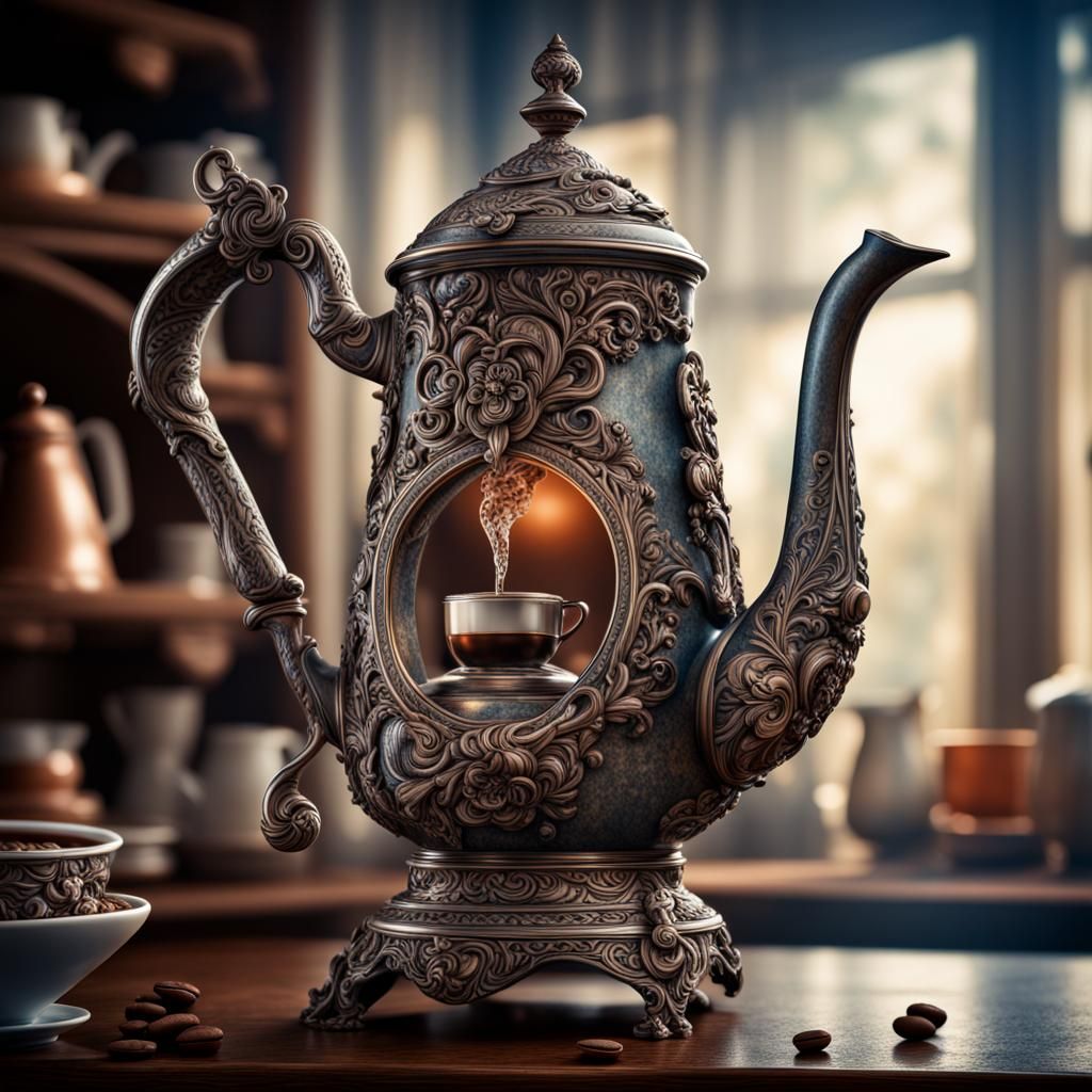 Intricate Fantasy Coffee Pot in HDR