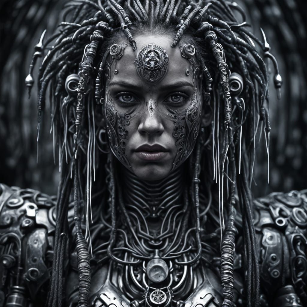 Cyborg Goddess in Dark Gothic Style