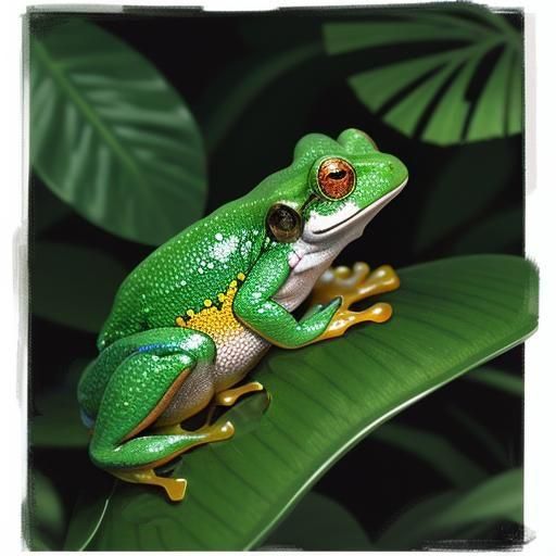 Orange-Backed Tree Frog in Hyperrealistic Splash Art