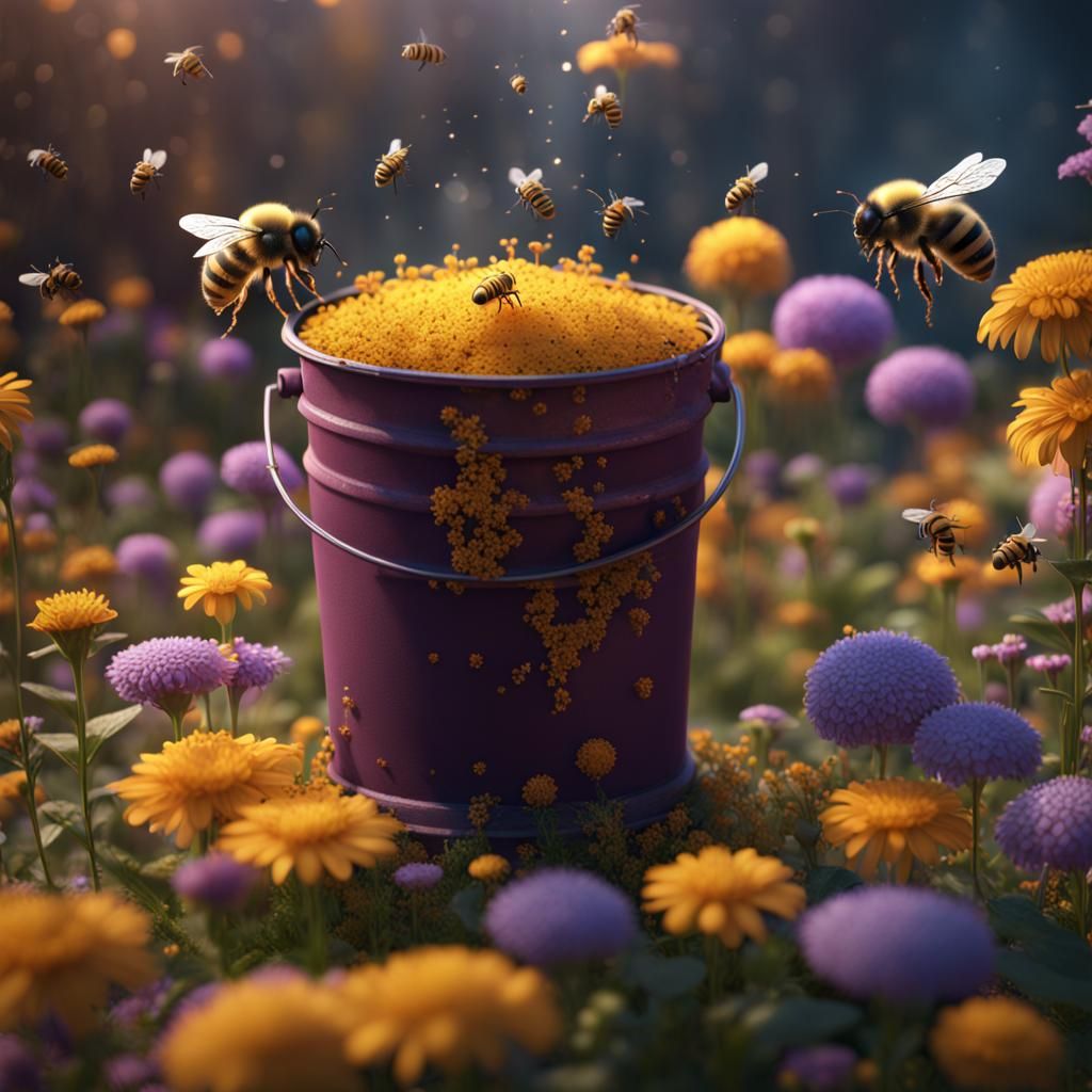 Bees Distributing Pollen: Detailed Matte Painting