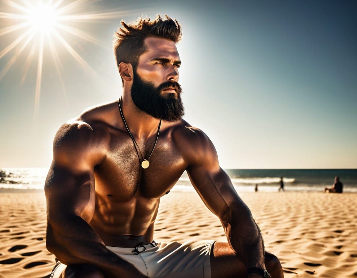 Masculine Figure on Beach in Golden Hour Lighting