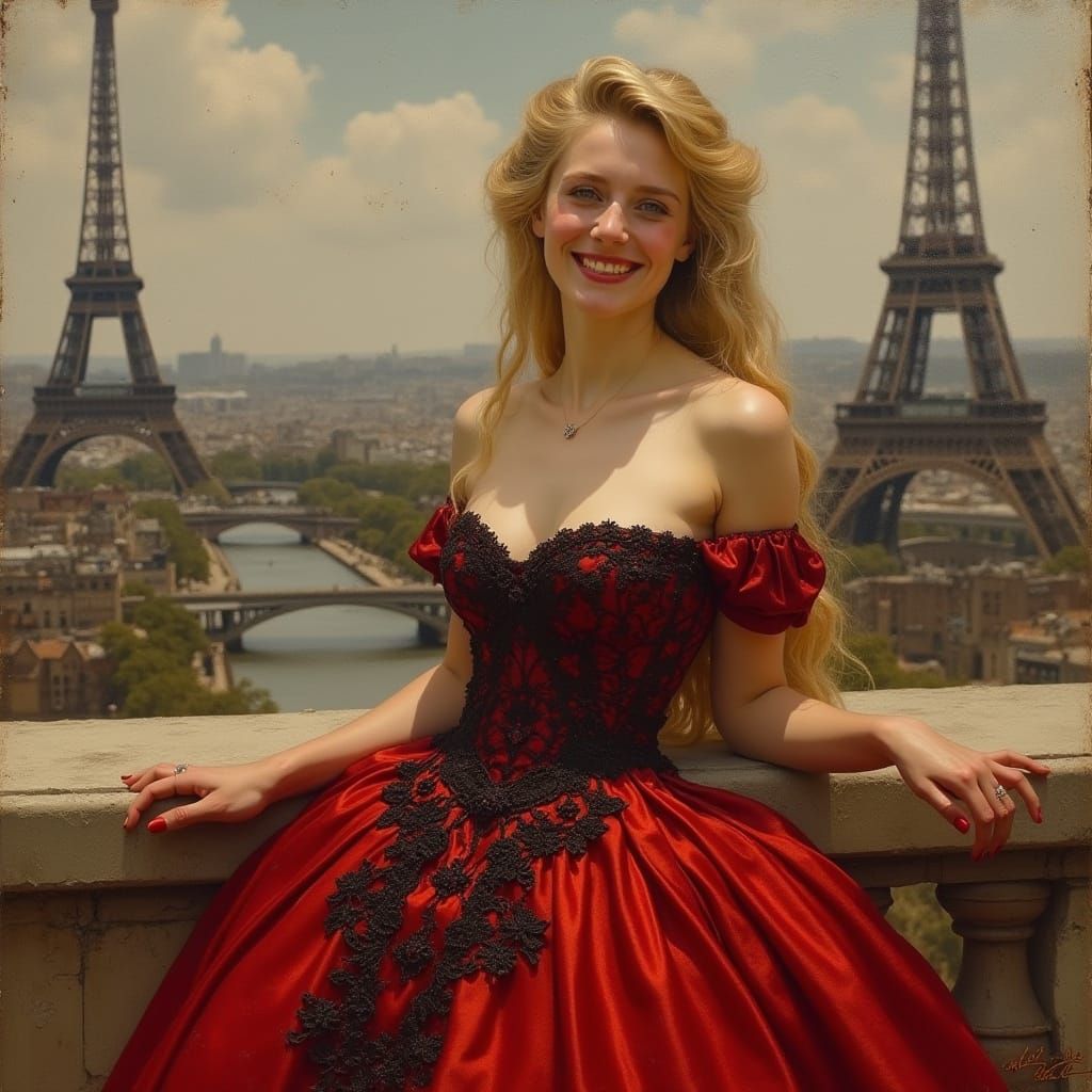 Elegant Victorian Lady in Red Gown