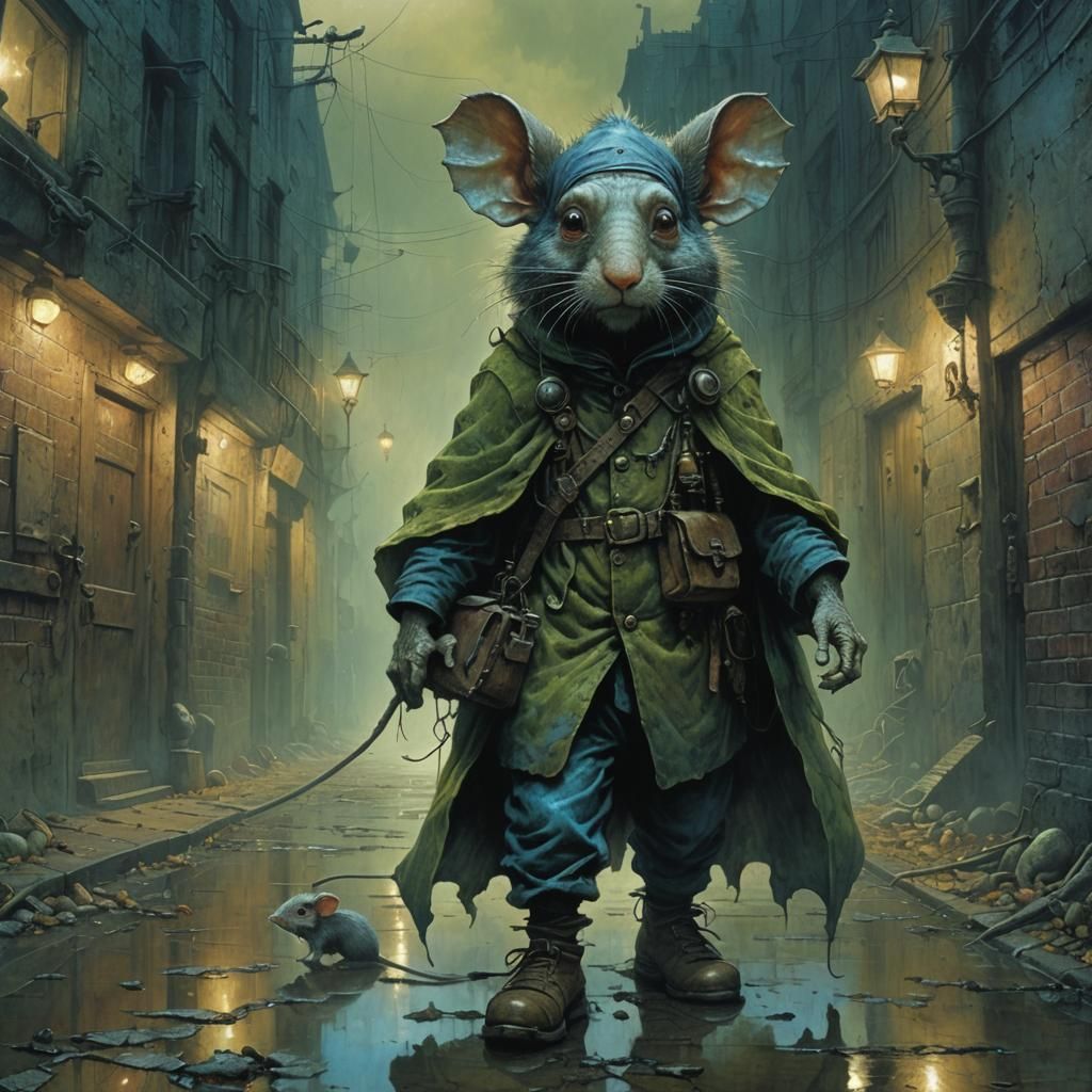 Gnome Mouse in Dark Academic Art Style