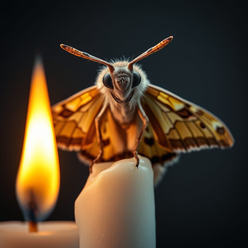 Detailed Macro Photo of Moth Perched on Candle