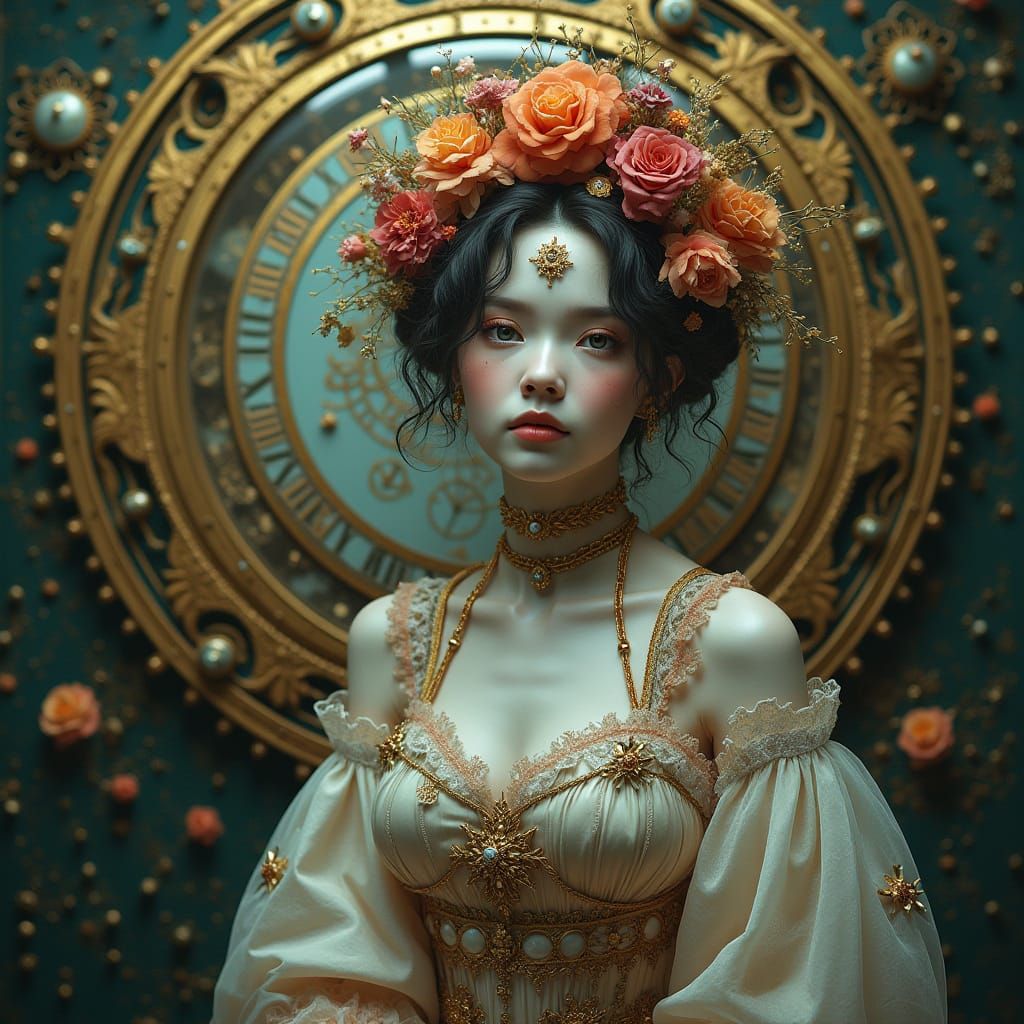 Victorian Woman in Clockwork Dreamscape