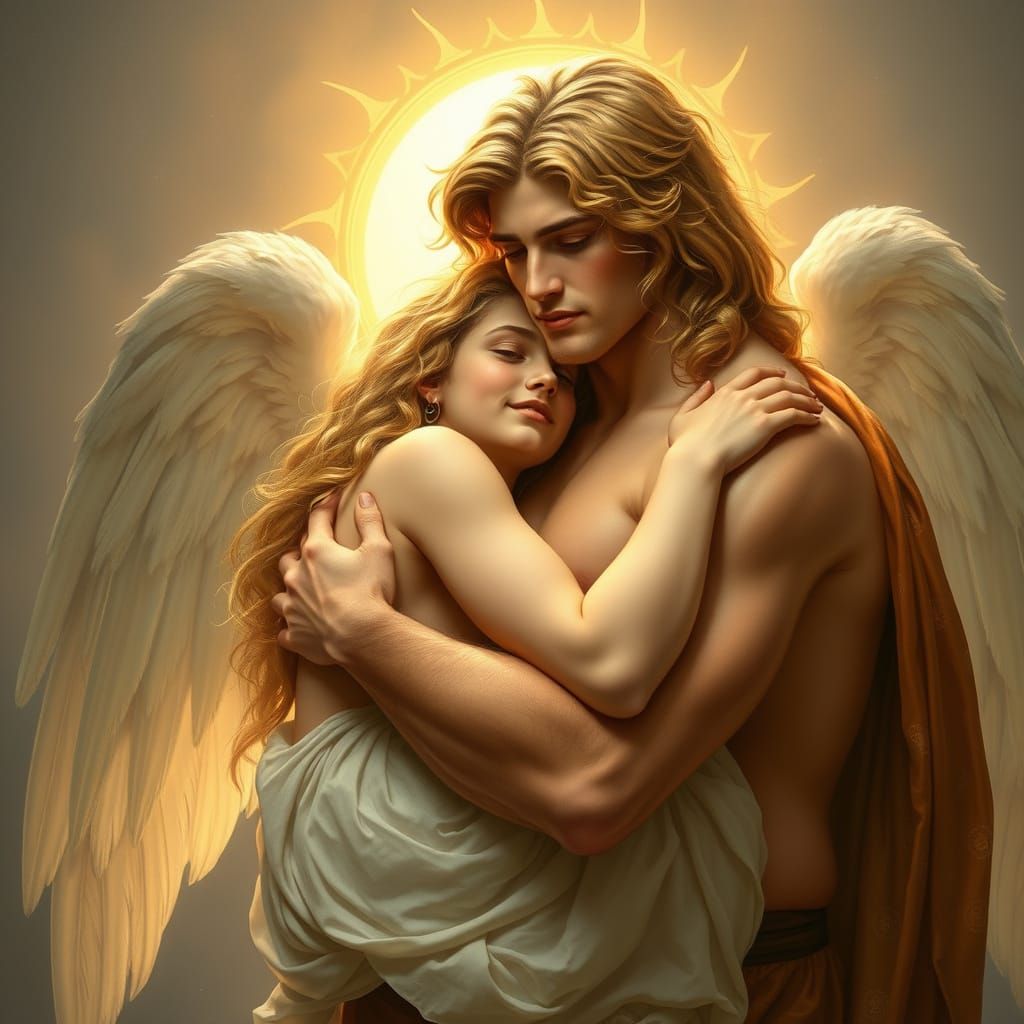 Golden Apollo Finds Solace in Angelic Inanna's Loving Embrac...