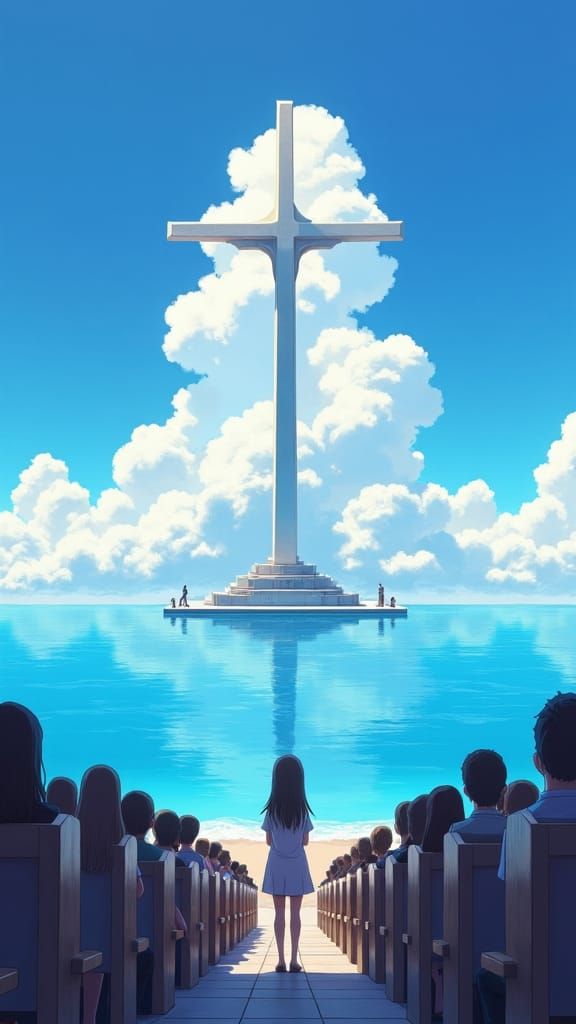 Anime-Inspired Image of Faith and Unity in Church