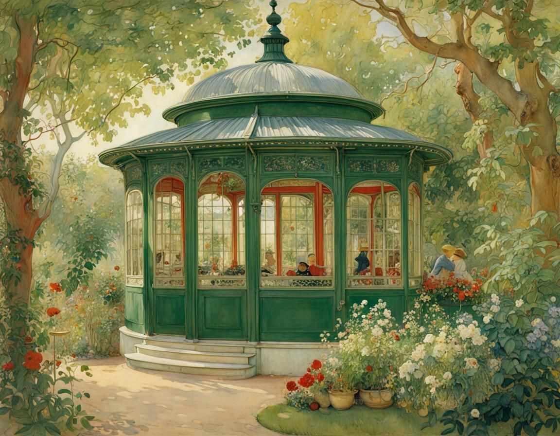 Detailed Garden Pavilion in Painterly Style