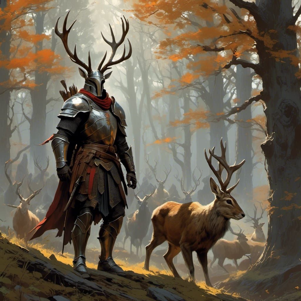 Druid Guardian of Jackalopes in Mystical Forest