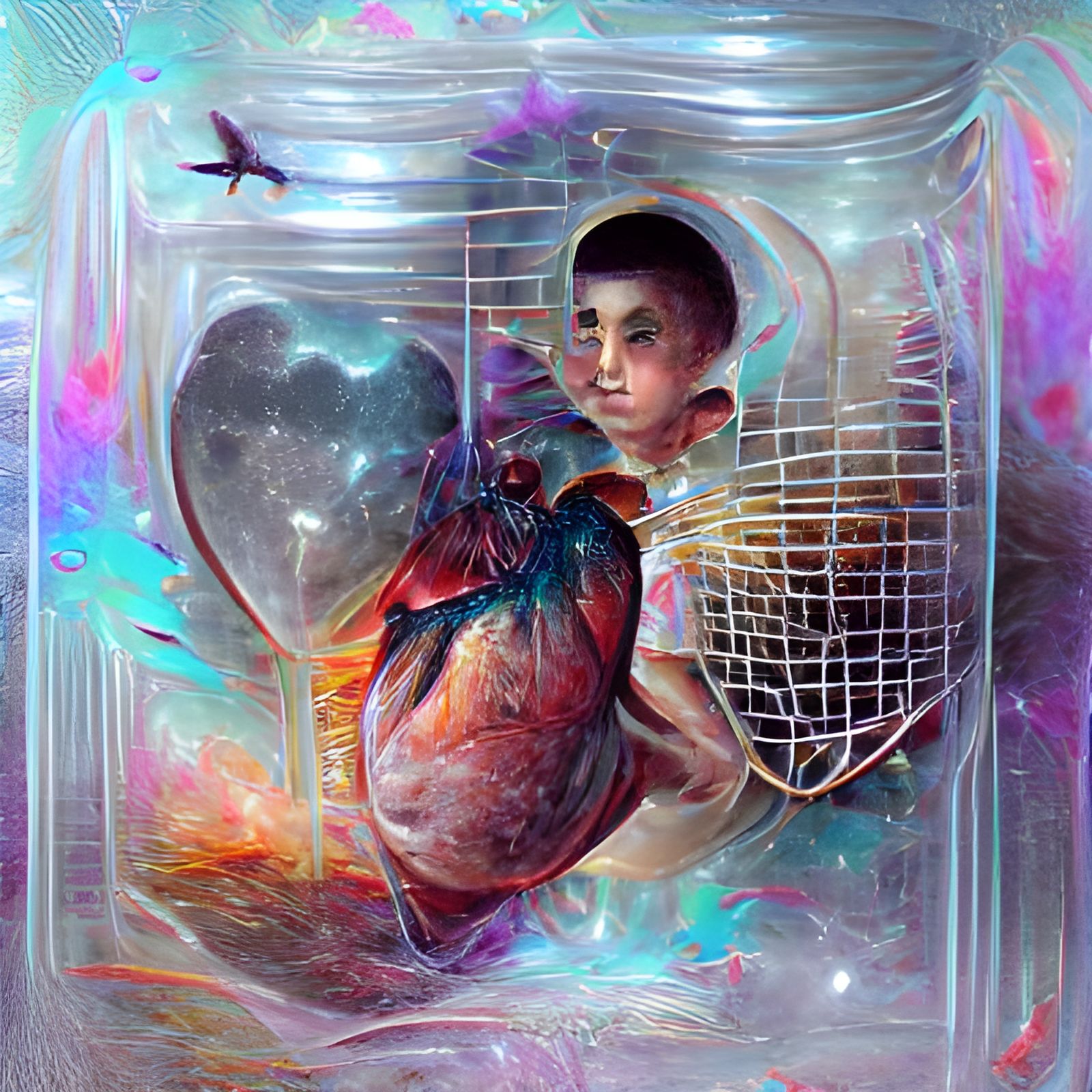 Boy with Birdcage Heart in Astral Illustration