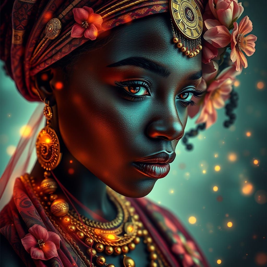 Elegant African Woman Double Exposure Portrait