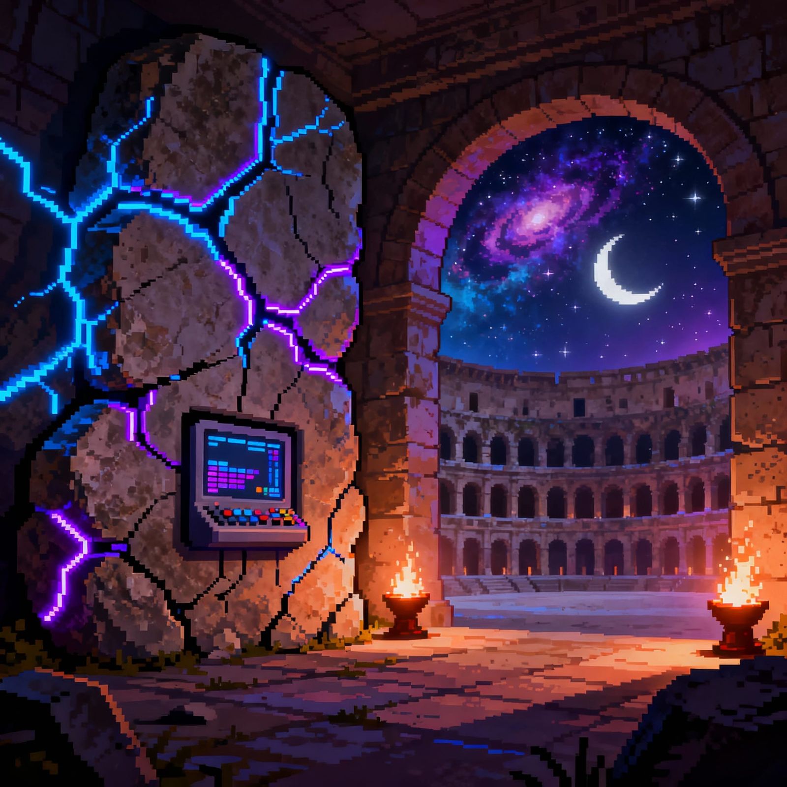 Secluded Colosseum Alcove in 16-Bit Pixel Art