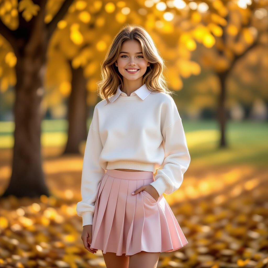 Young French Girl in Fall Park, Impressionist Style