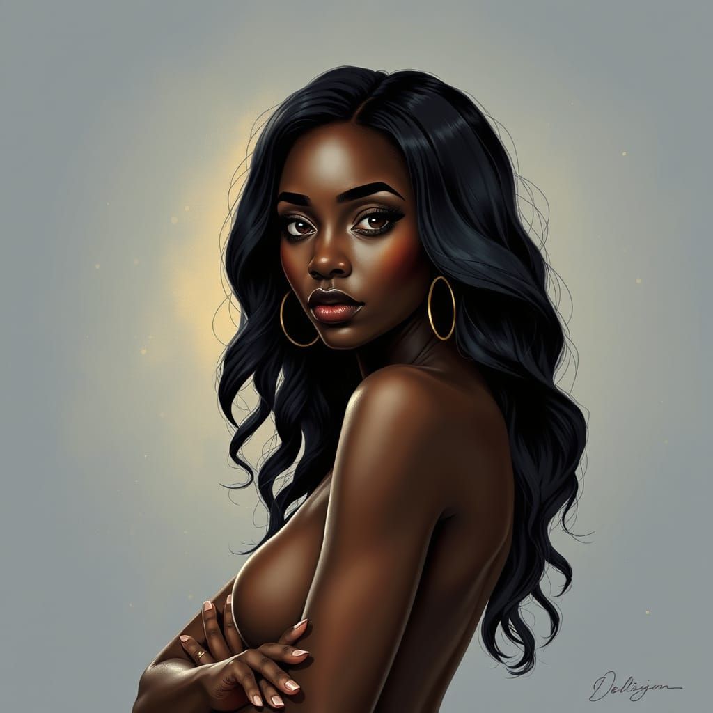 Elegant Portrait of African Woman with Wavy Hair