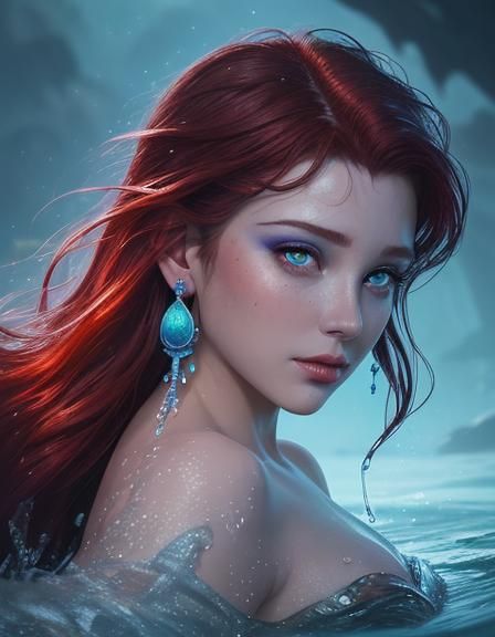 Hyperrealistic Little Mermaid with Shining Eyes