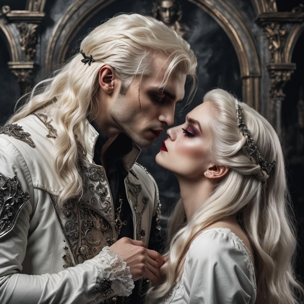 Young Vampire Couple Kissing a Masterpiece