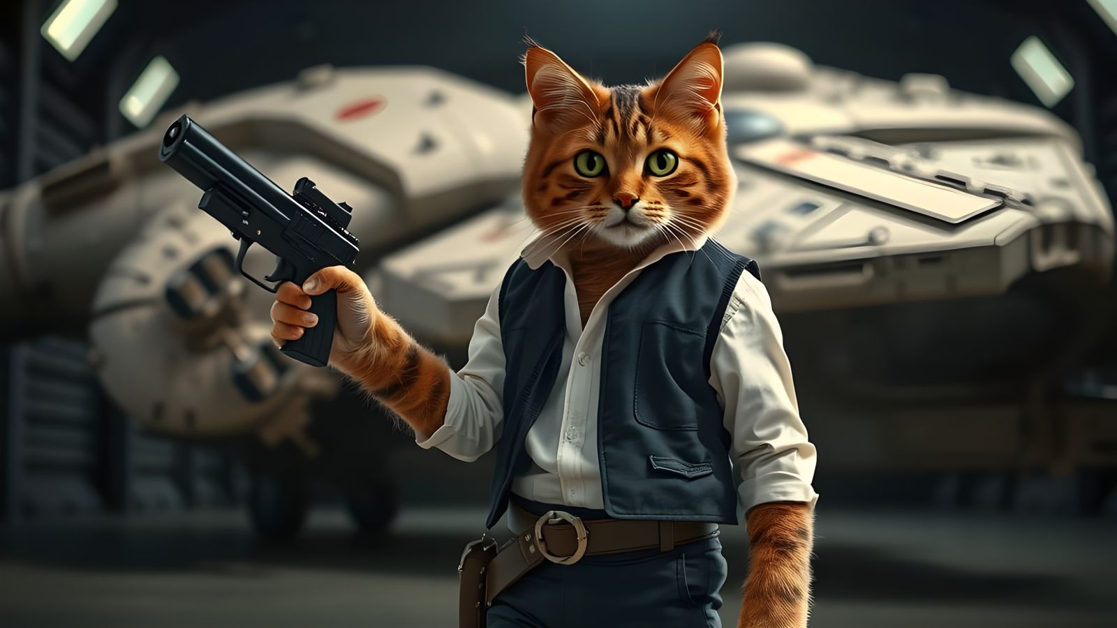Tabby Cat as Han Solo in Hangar