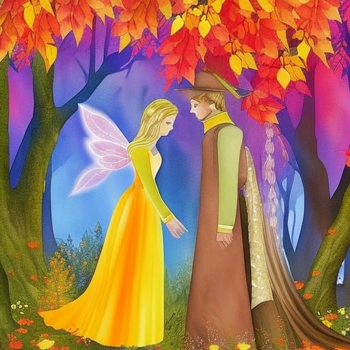 Enchanted Autumn Forest: Watercolor Fairy Tale Couple