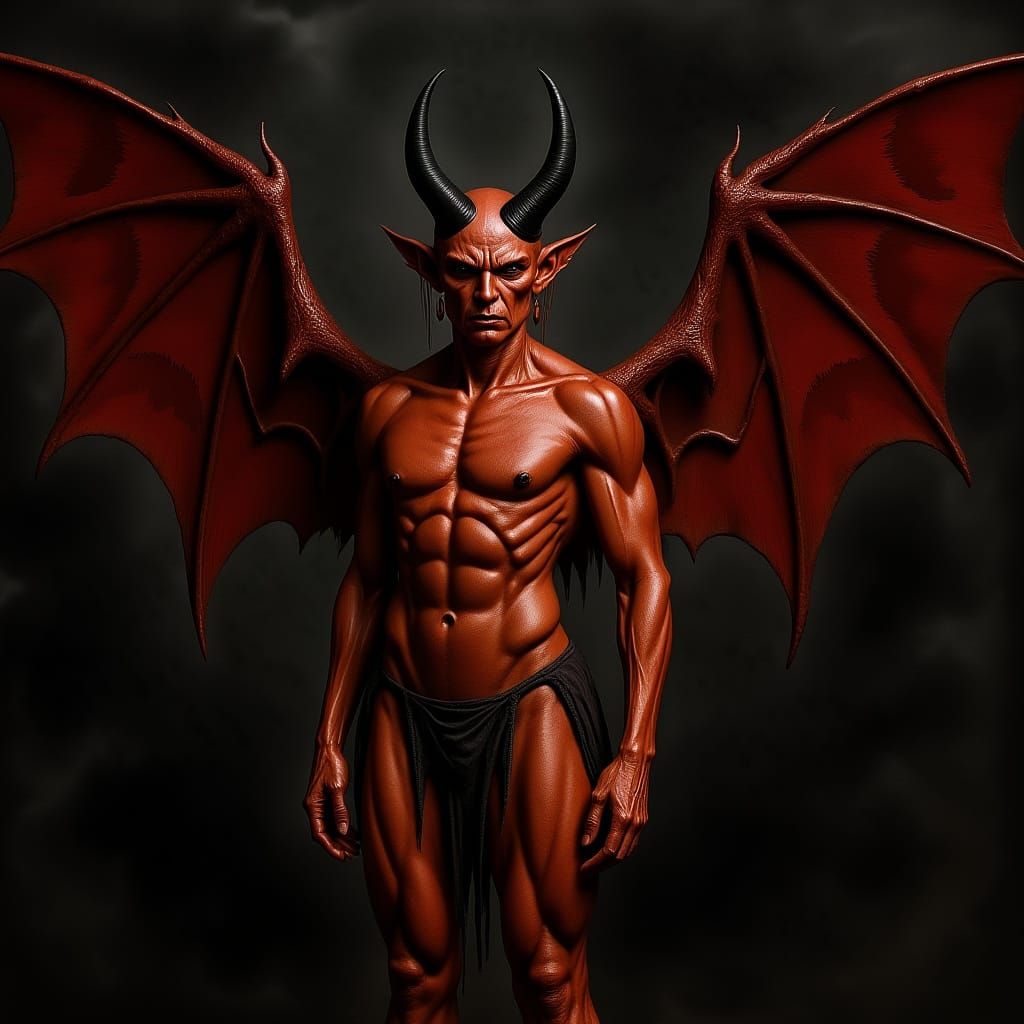 Hyperrealistic Red Tiefling Male with Horns and Wings