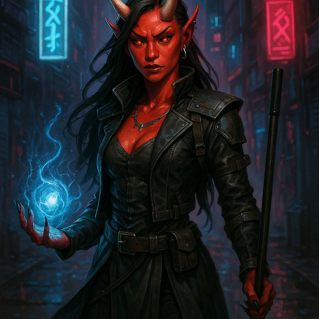 Shadowrun Oni Spellcaster in Cyberpunk Style