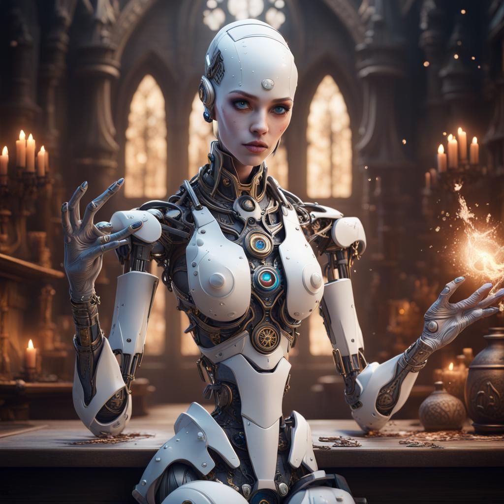 Robotic Porcelain Doll Wizard Casting Magic