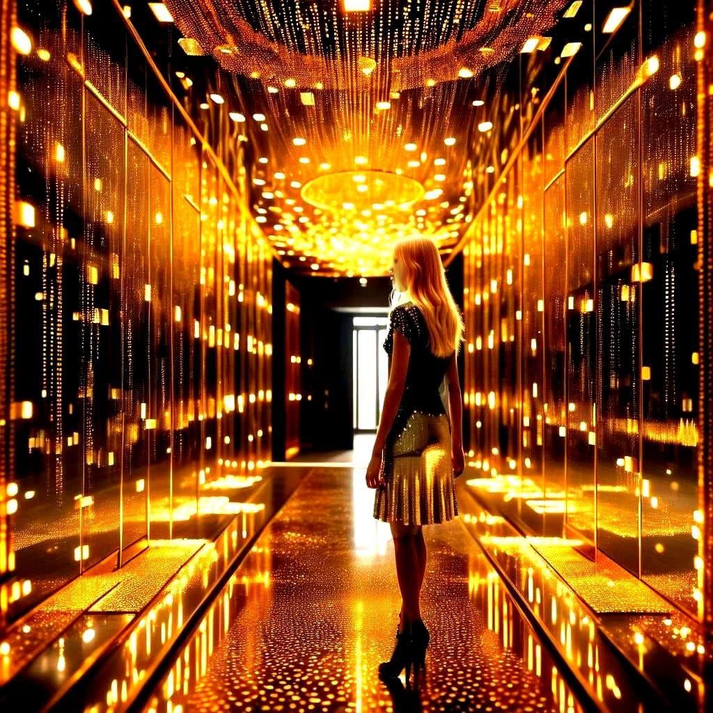 Golden Infinity Mirror Matrix with Diamond Accents