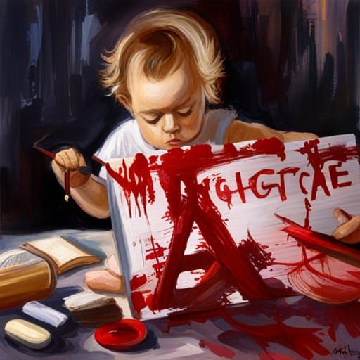 Baby Paints "Nightcafe" in Surrealist Style