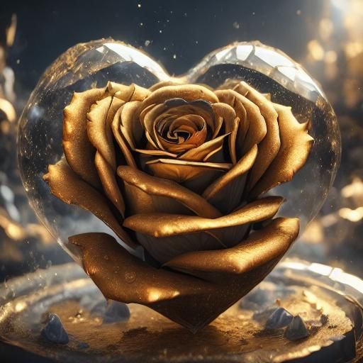 <lora:Epic roses:1.0>epic golden black rose in a crystal heart epic Light sparkel