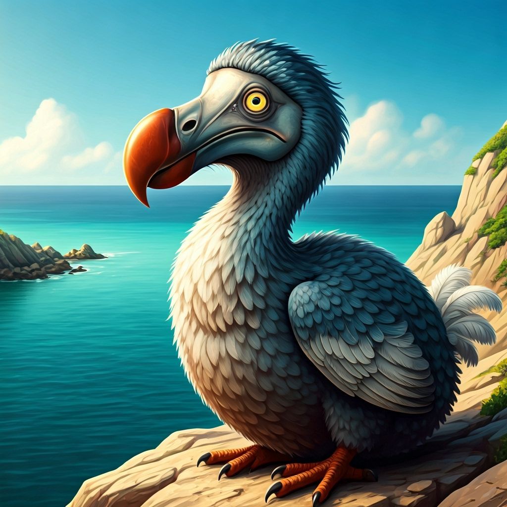 Dodo Bird on Cliffs in Digital Watercolor Style