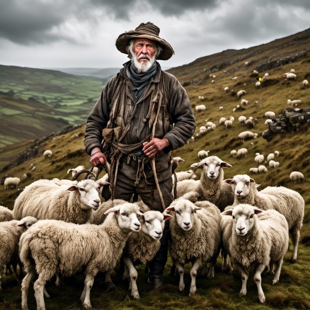 Shepherd with Sheep on Moors, Portrait