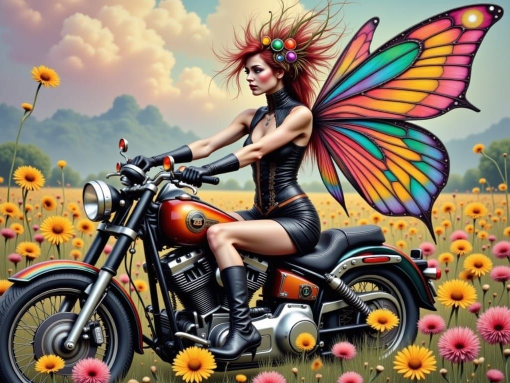 Steampunk Fairy Rides Through Psychedelic Dandelion Field