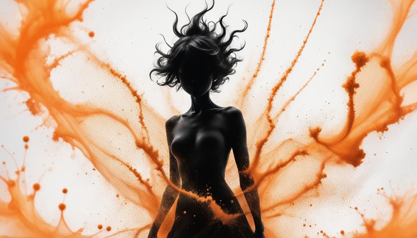 Orange Powder Explosion in Negative Silhouette