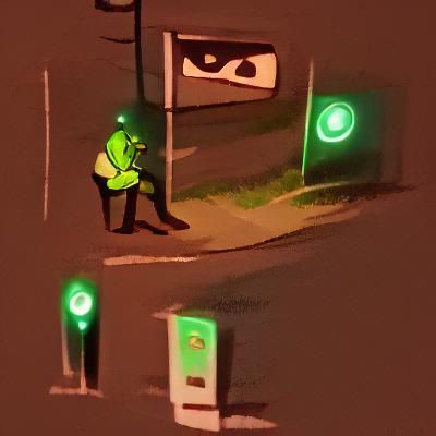 Suspicious Man Under Green Light at Midnight