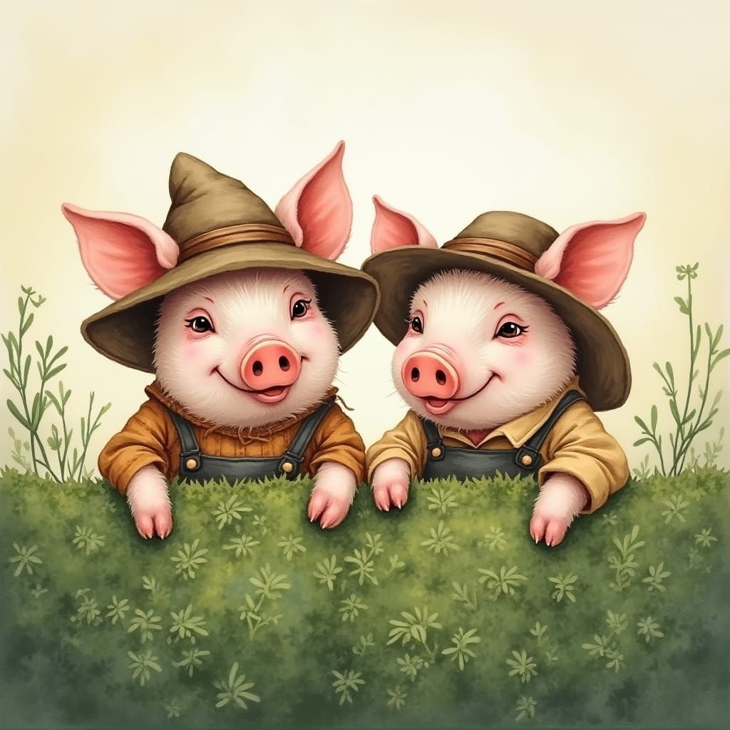 Pigs Peek Over Hedges in Whimsical Style