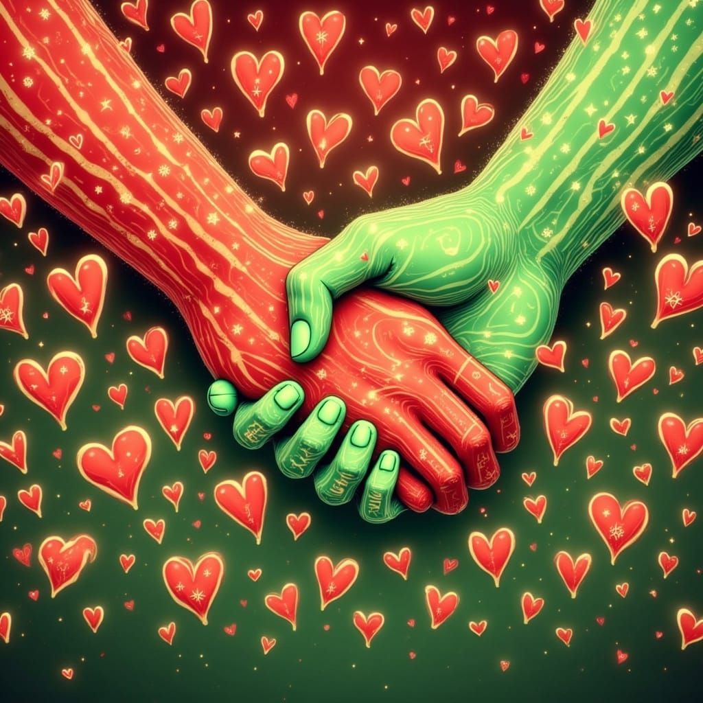 Warm Hearts in Vibrant Red and Green